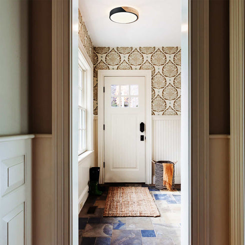 Modern Black and Wood LED Flush Mount Ceiling Light